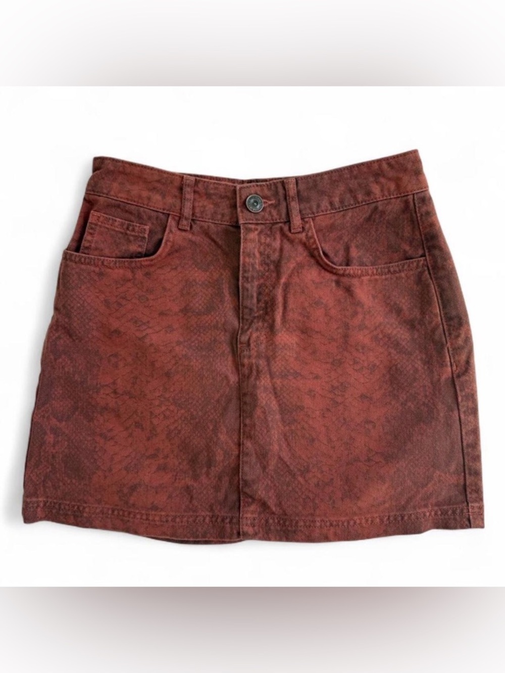 BDG Rust Red snake print denim mini skirt small